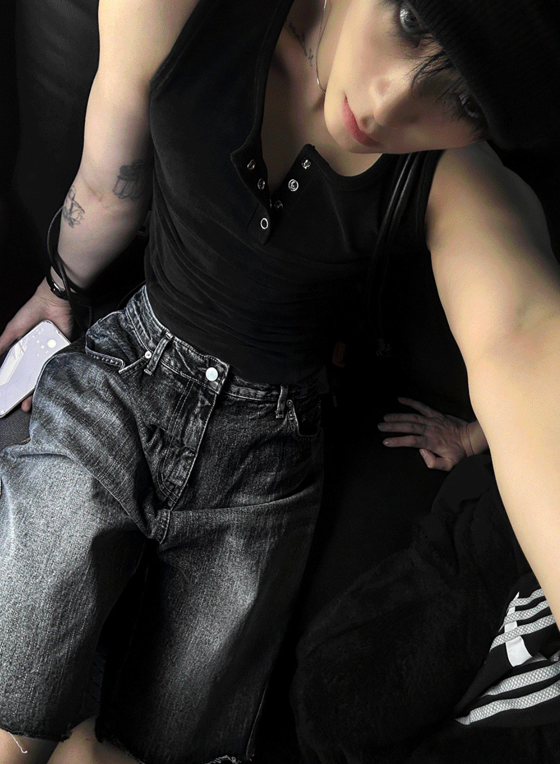 Black Washed Denim Bermuda Shorts Pants