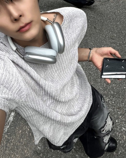 lay velour spring cut-off  short sleeve knit