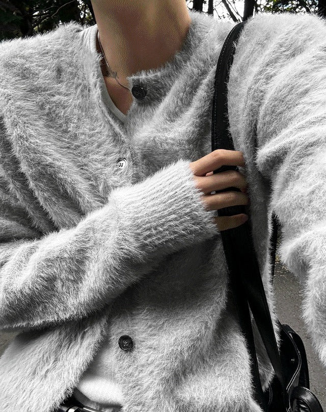 24FW New Thick Angora Semi-Oversized Cardigan