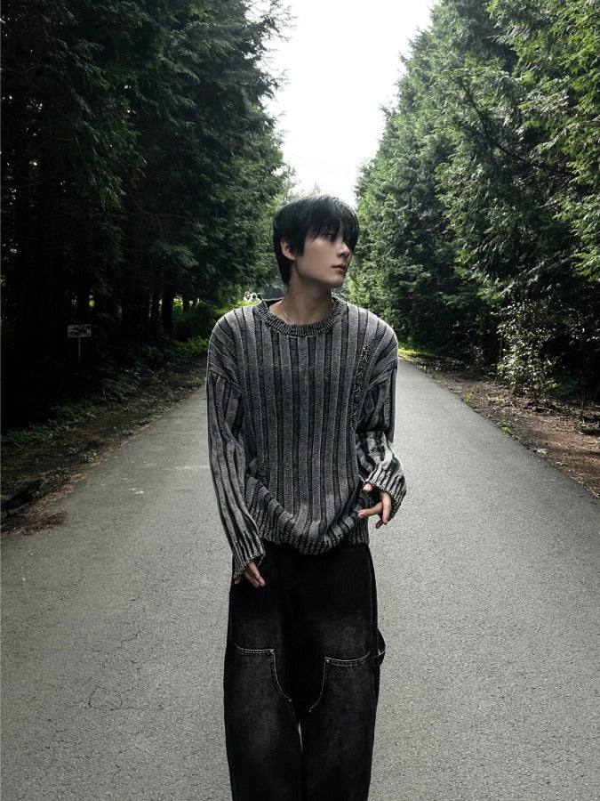 Dying Pigment Wash V-Neck Knitwear