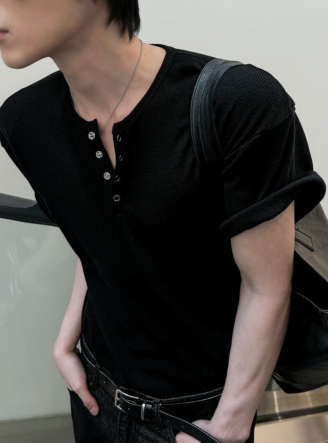 Rashcan Waffle Henley Neck Short Sleeve