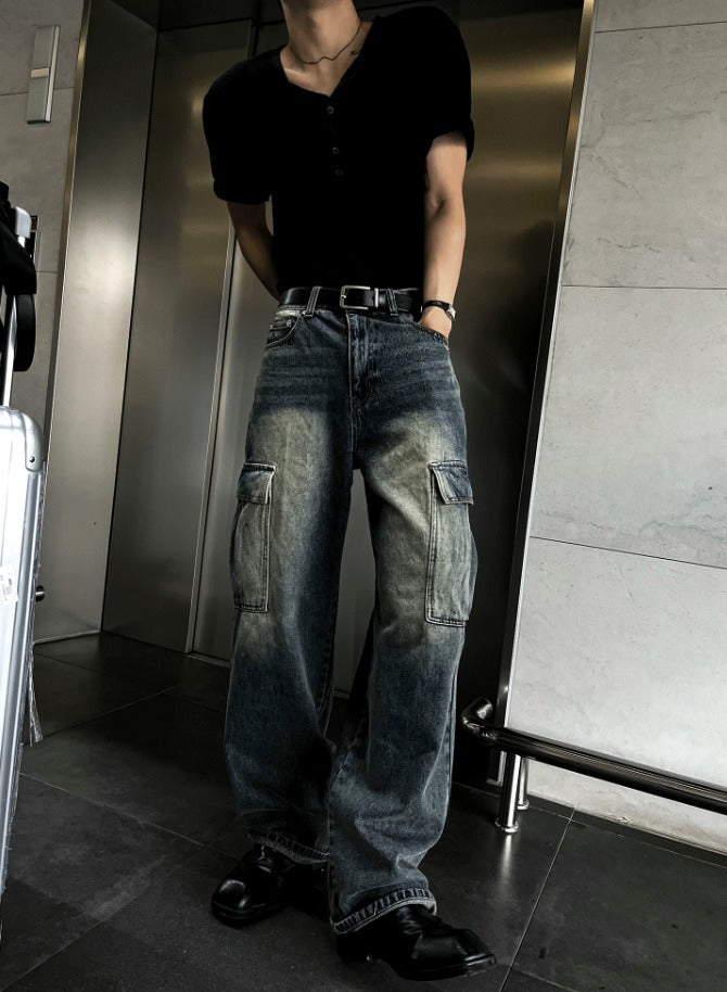 New Jeans Wide Cargo Pocket Denim Pants