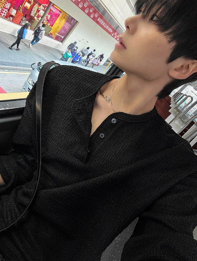Tweed Henry Neck Long-Sleeved T-Shirt