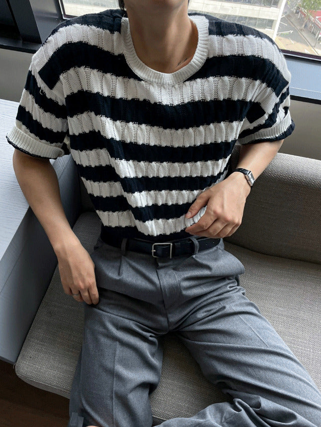 Baron Cable Stripe Short Sleeve Knit