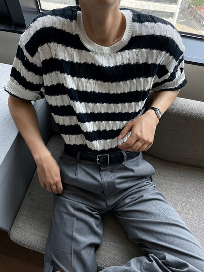 Baron Cable Stripe Short Sleeve Knit