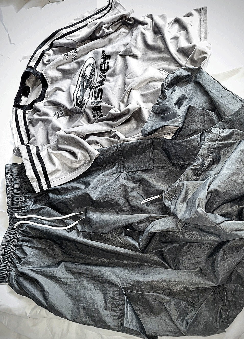 Glossy Wide Gorpcore Nylon Jogger Pants