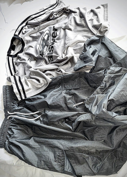 Glossy Wide Gorpcore Nylon Jogger Pants