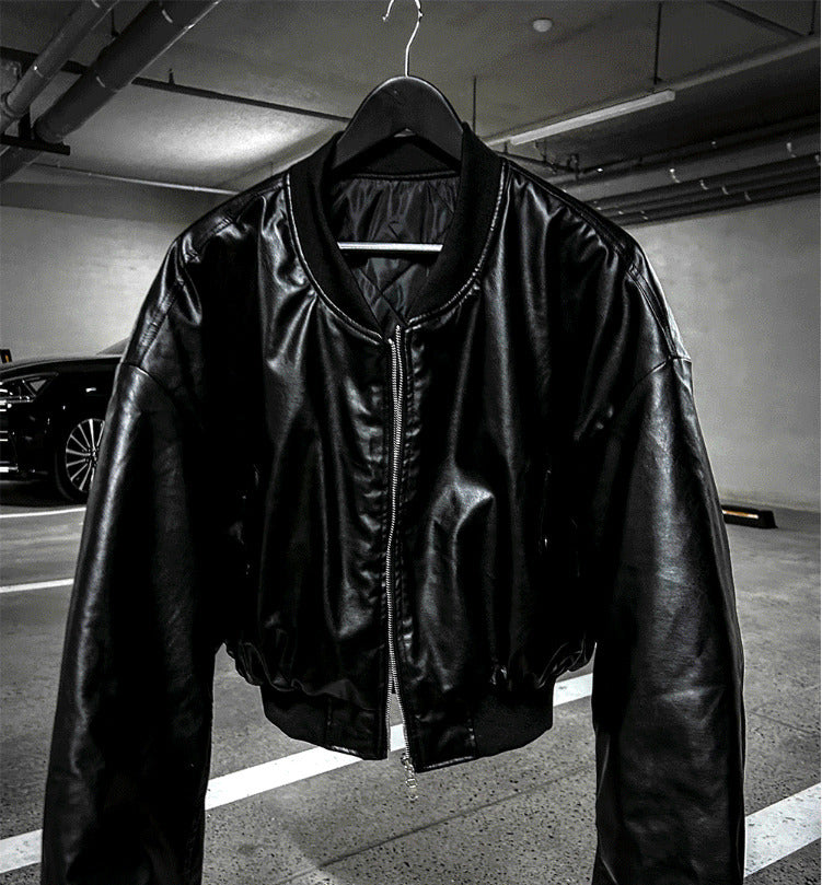 Dominic Vegan Leather Crop Aviation Jumper