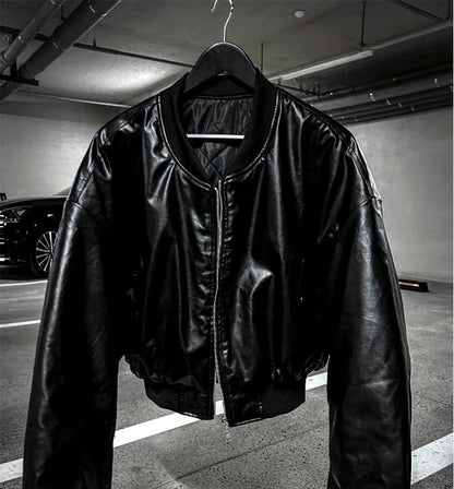 Dominic Vegan Leather Crop Aviation Jumper