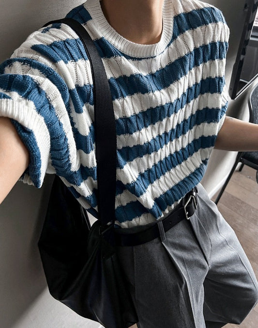 Baron Cable Stripe Short Sleeve Knit