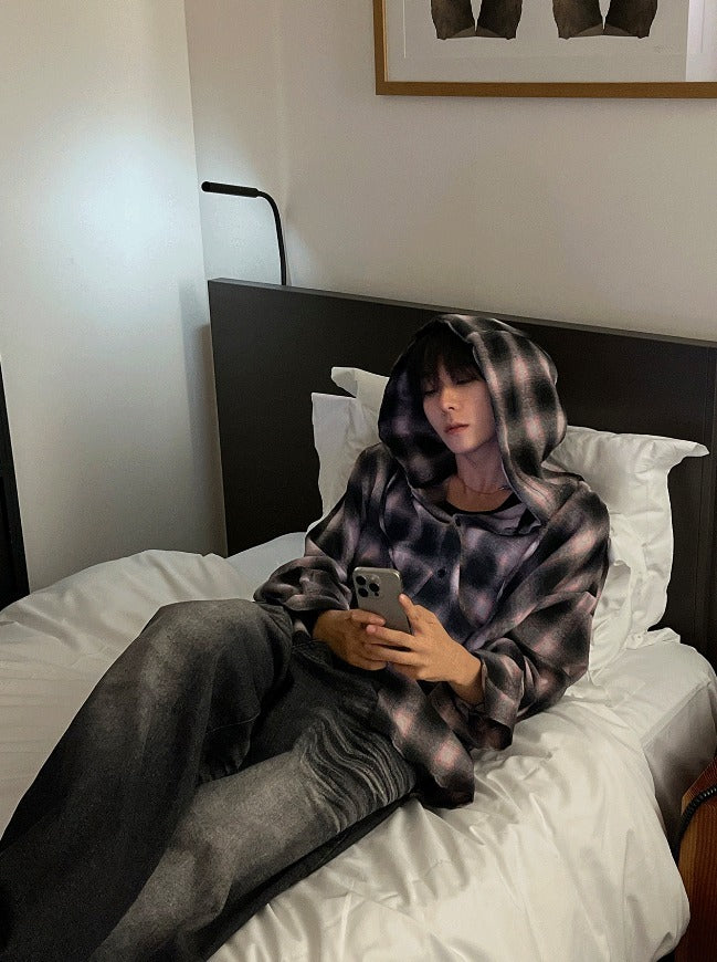 shea hooded checkered shirt