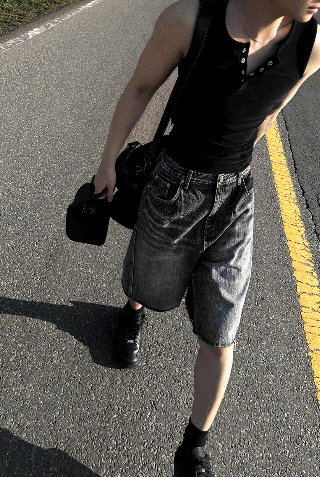 Black Washed Denim Bermuda Shorts Pants