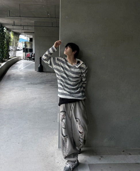 rivet stripe knit-T