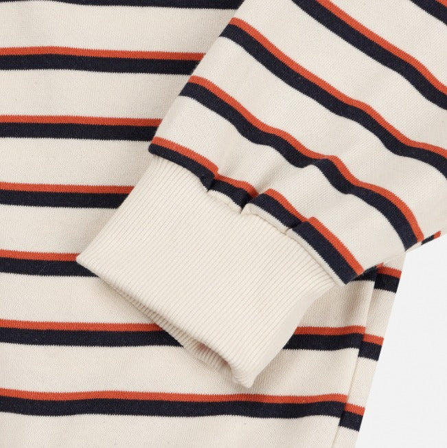 Sweat collar striped sweatshirt