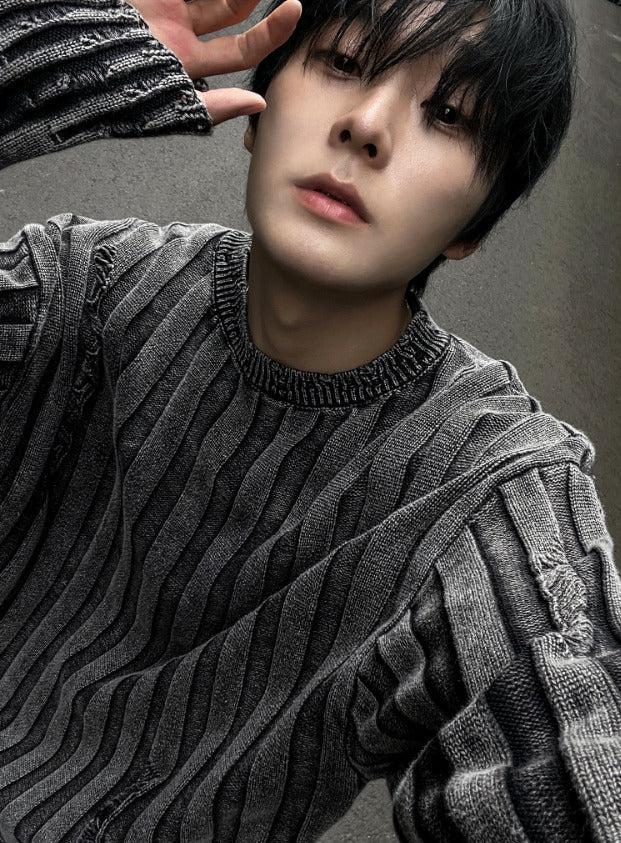 Dying Pigment Wash V-Neck Knitwear