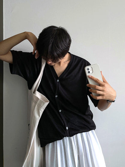 Linen Short Sleeve Cardigan