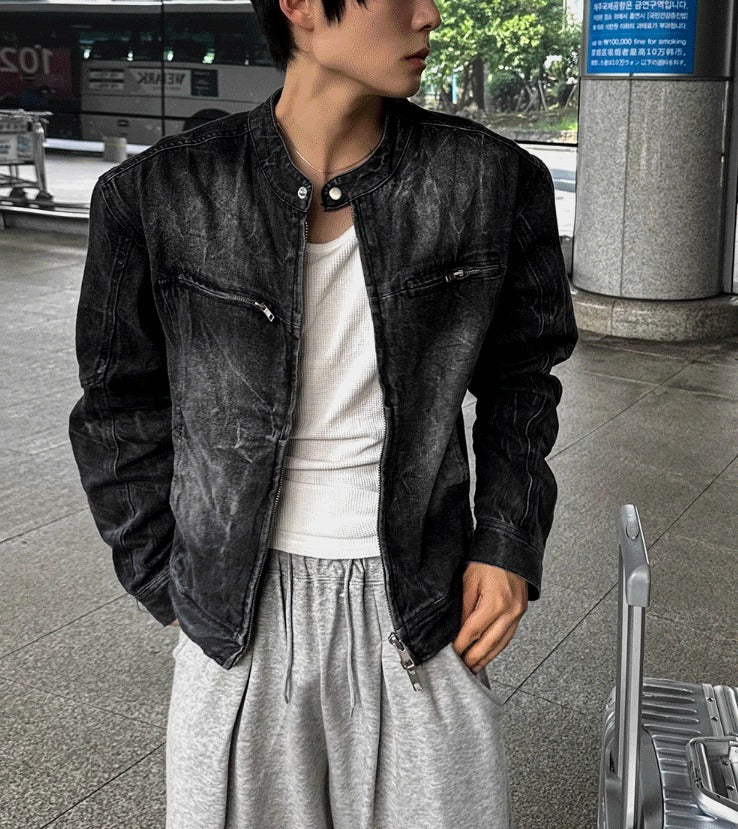 Washing Denim Biker Jacket