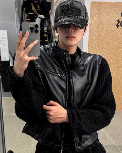 Deep black knit suede jacket [Deep black]