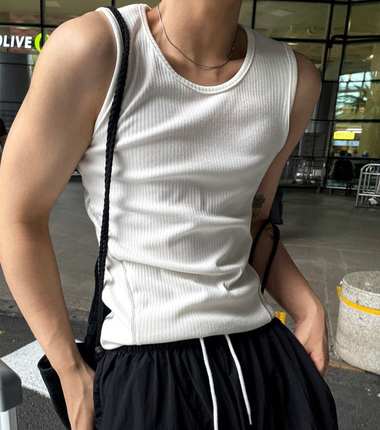 Muscle fit side stitch ribbed sleeveless for inner wear