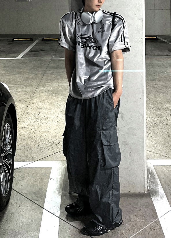 Glossy Wide Gorpcore Nylon Jogger Pants