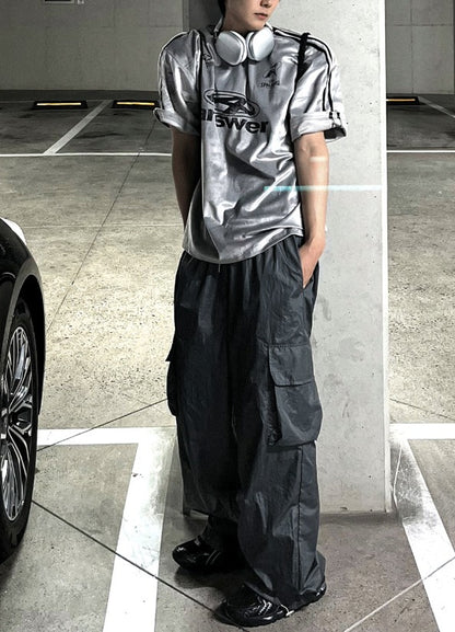 Glossy Wide Gorpcore Nylon Jogger Pants