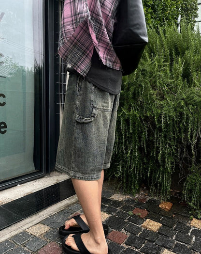 Cool Carpenter Sand Washing Half Denim Pants