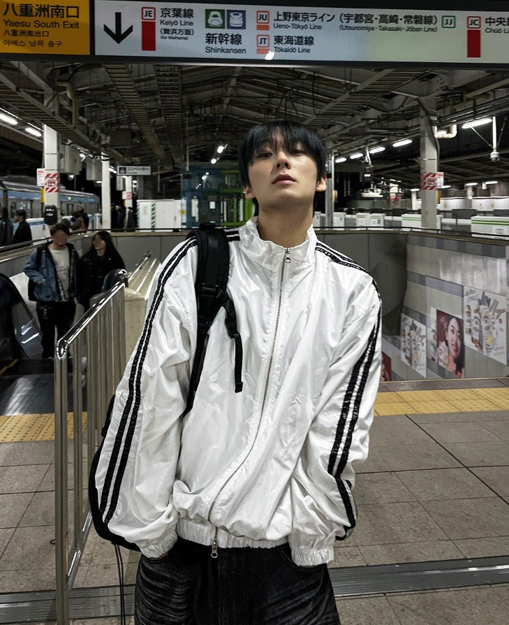 glossy track windbreaker
