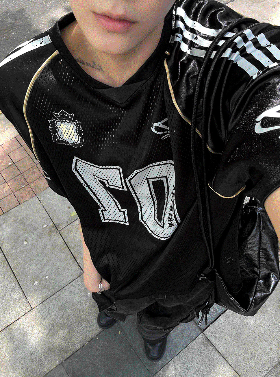 Matte Black & Silver White Track Short-Sleeve Tee