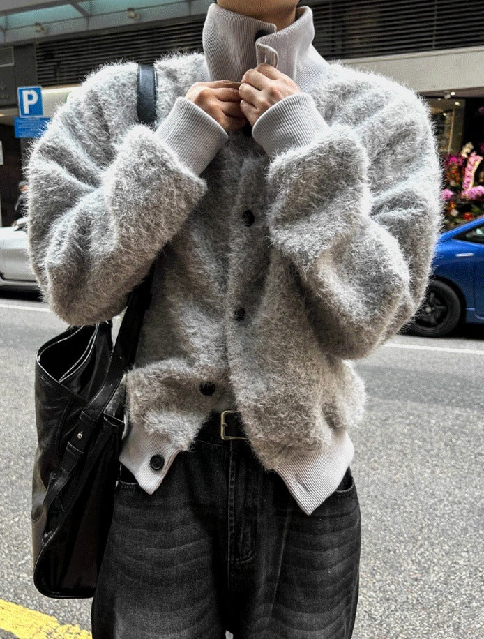 Mohair High Neck Cardigan