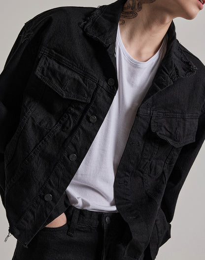 Damage Over Black Denim Jacket