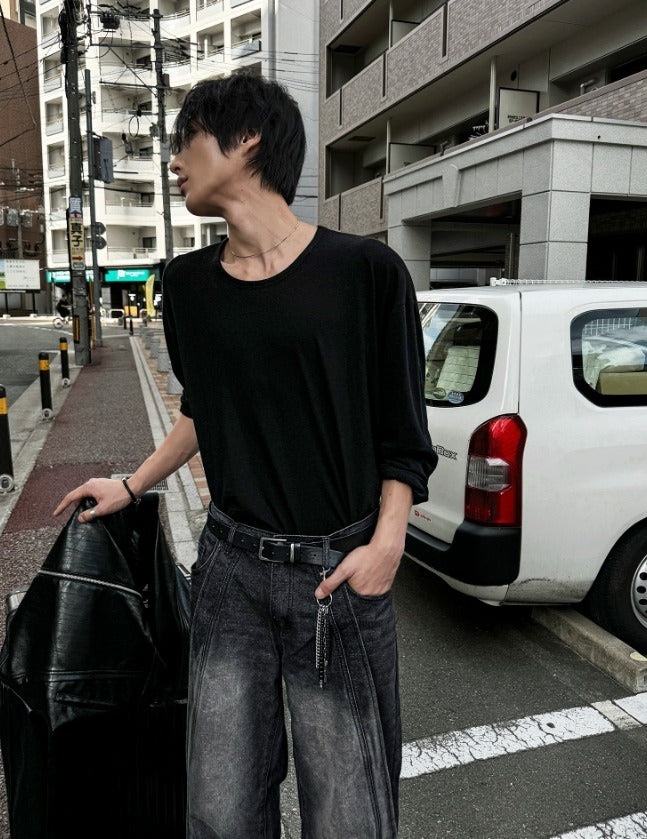 Inout U-neck Silk Long-Sleeved T-shirt