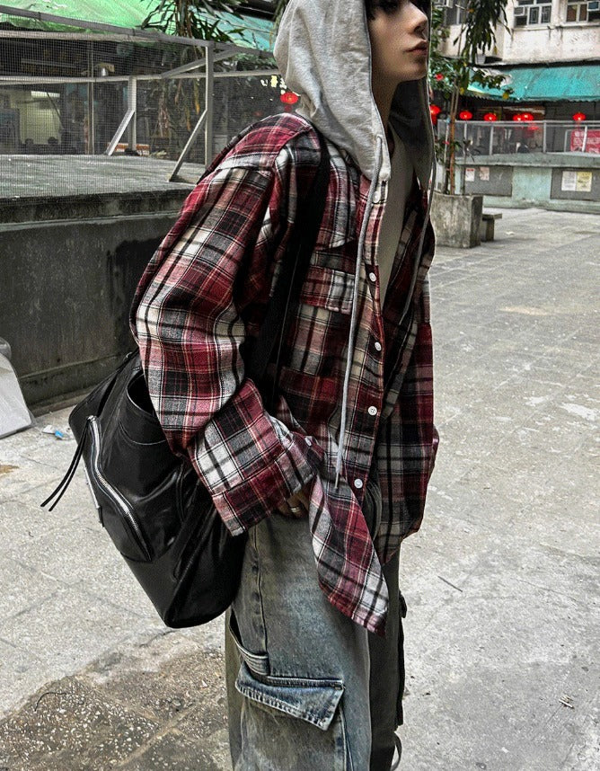 Western Checkered Hooded Shirt