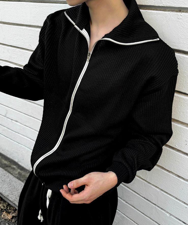 high-neck ribbed zip-up