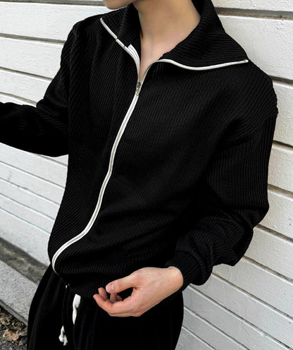 high-neck ribbed zip-up