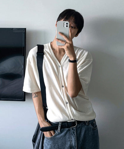 Linen Short Sleeve Cardigan