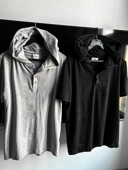 Henley Neck Short-Sleeve Hoodie