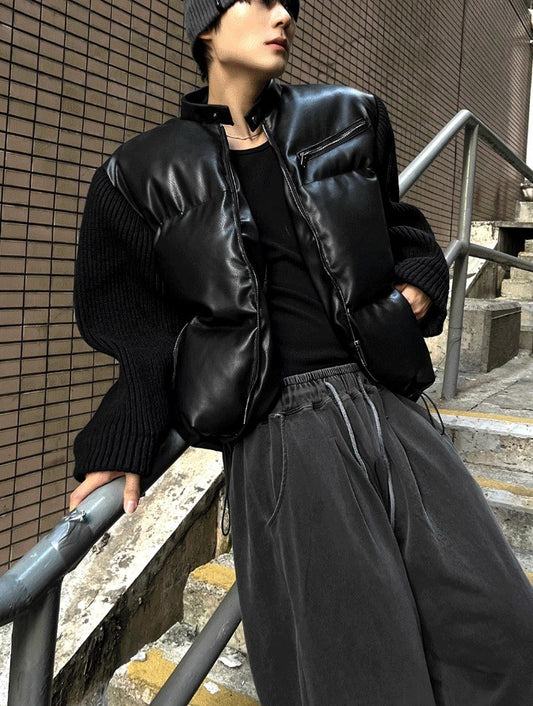 Deep Black Knit Leather Padding