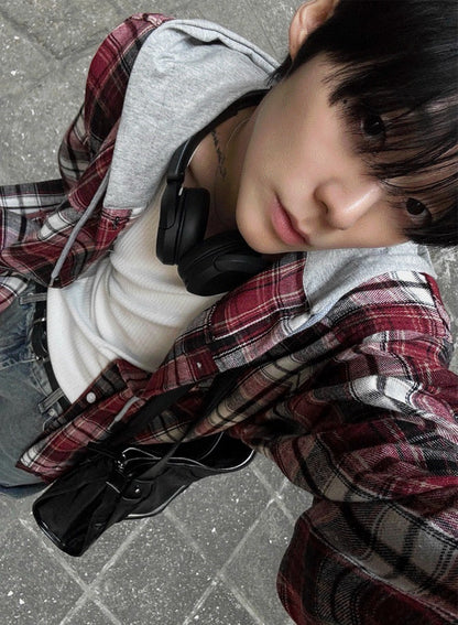 Western Checkered Hooded Shirt