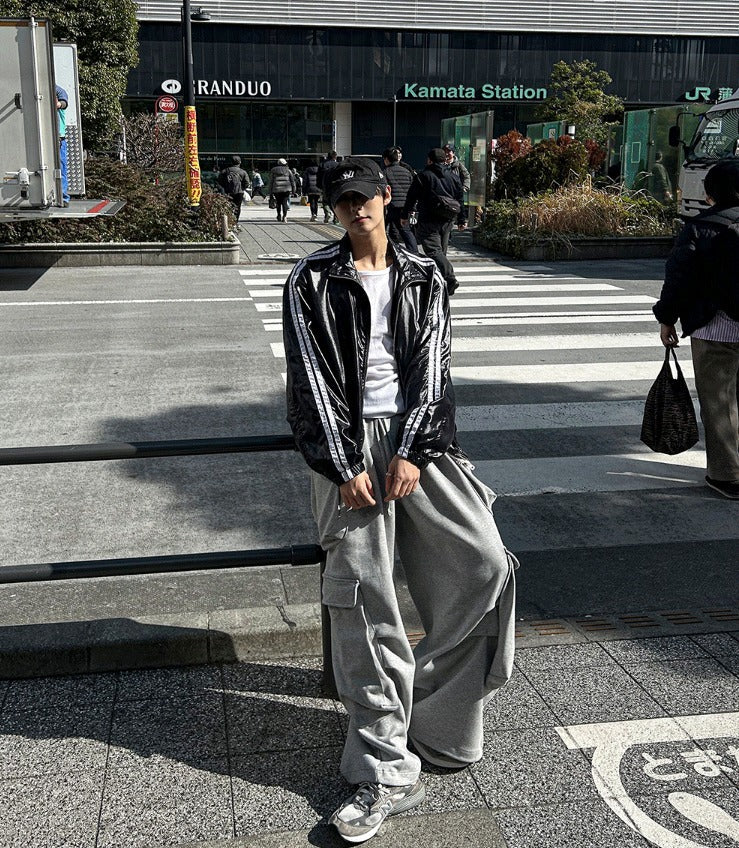 glossy track windbreaker