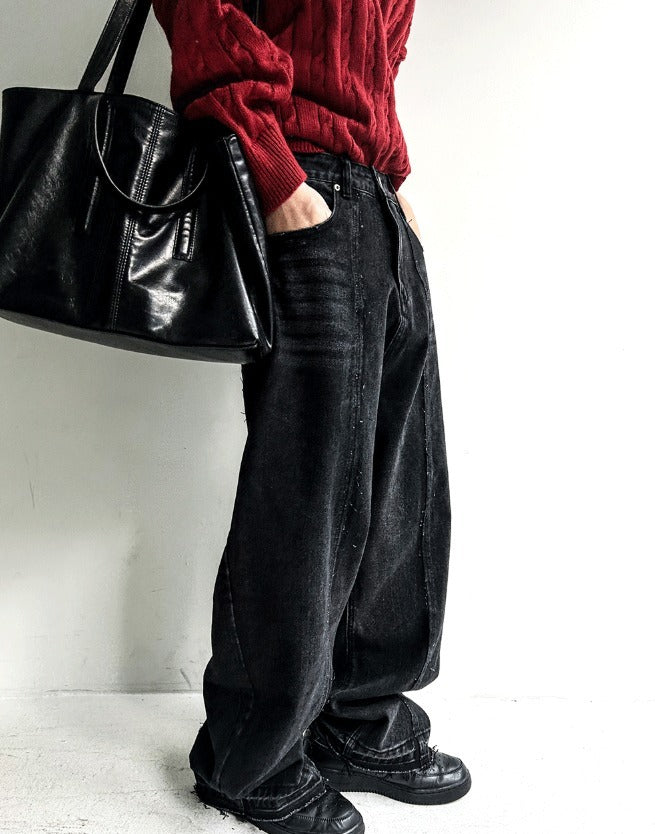cut-off wide denim pants