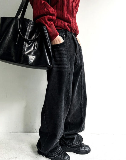 cut-off wide denim pants