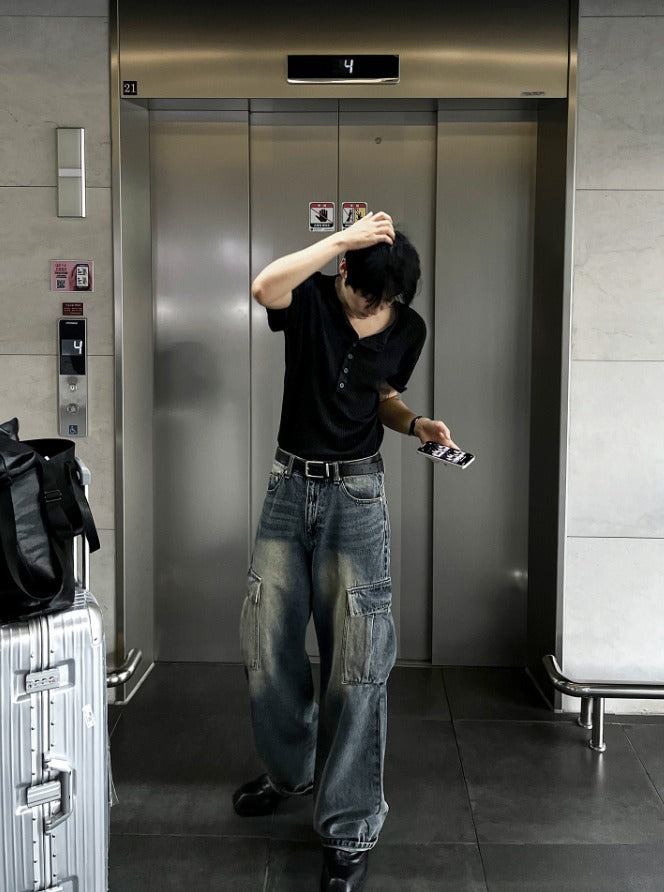 New Jeans Wide Cargo Pocket Denim Pants