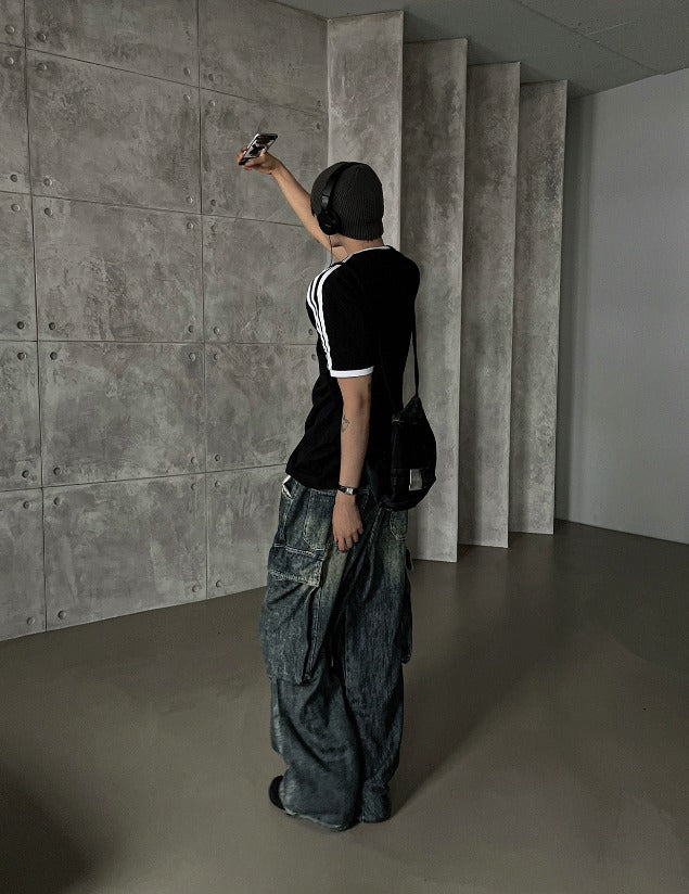 Summer Cool Cargo Banding Denim Pants