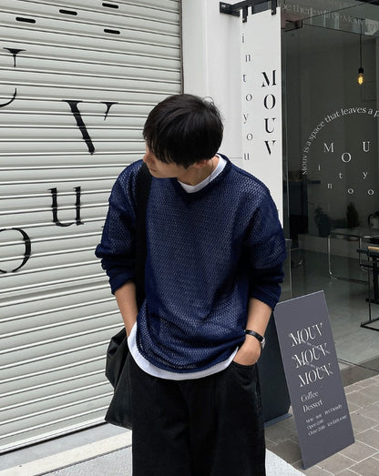 Oversized V-Neck Mesh Knit