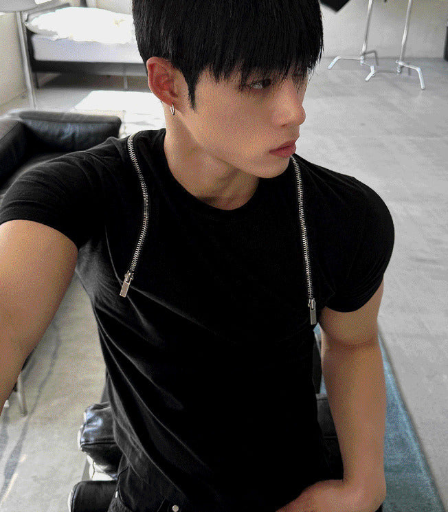 Shoulder Zipper Deep Black Banpal T-shirt