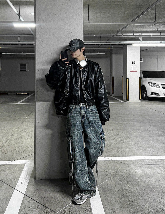 Dominic Vegan Leather Cropped Bomber Jacket