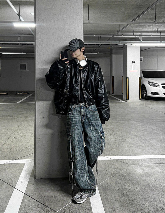 Dominic Vegan Leather Cropped Bomber Jacket