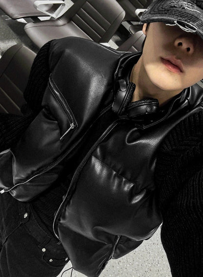Deep Black Knit Leather Padding