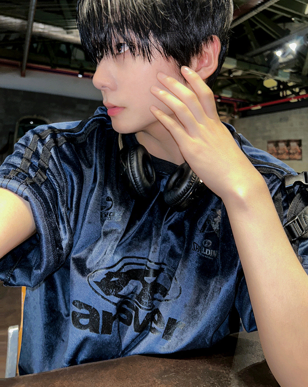 Perendi Velvet Track Round Short Sleeve Tee