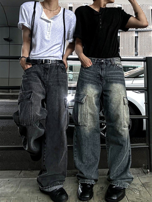 New Jeans Wide Cargo Pocket Denim Pants